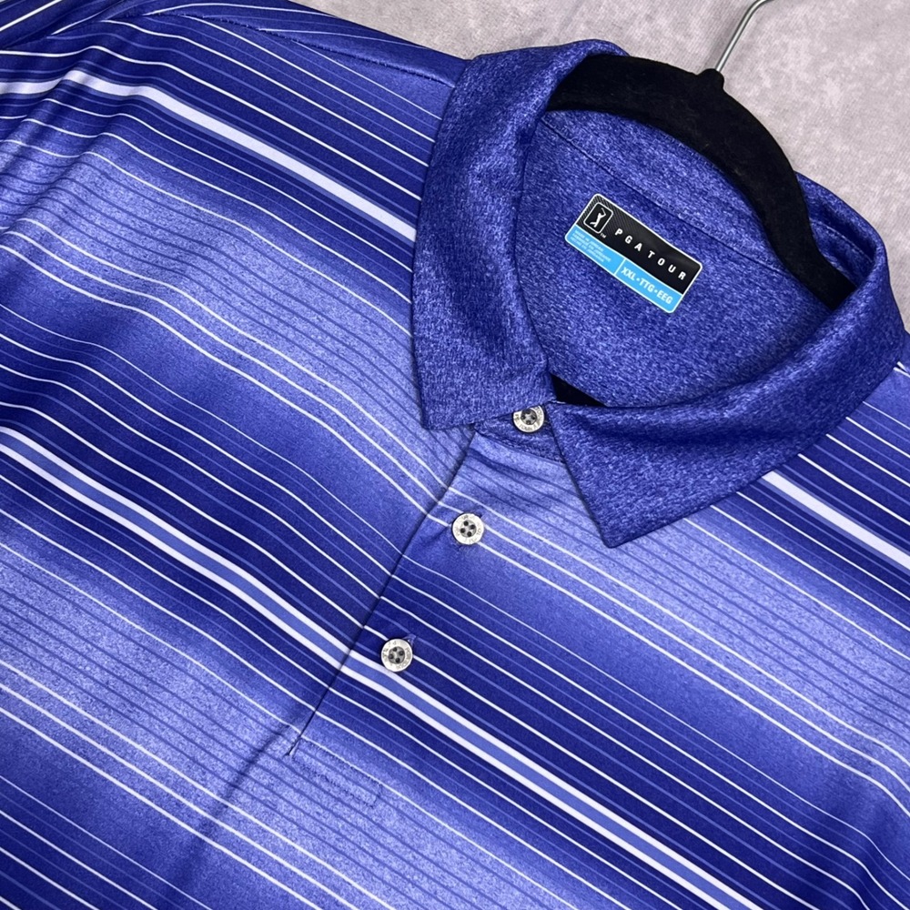 PGA Tour Golf Polo Mens‎ XXL Blue Striped NEW Sun Protection Stretch Driflux